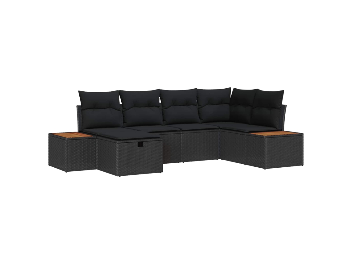 Vidaxl Conjunto De Sofá De Jardim 6 Unid. Preto Vime Pe