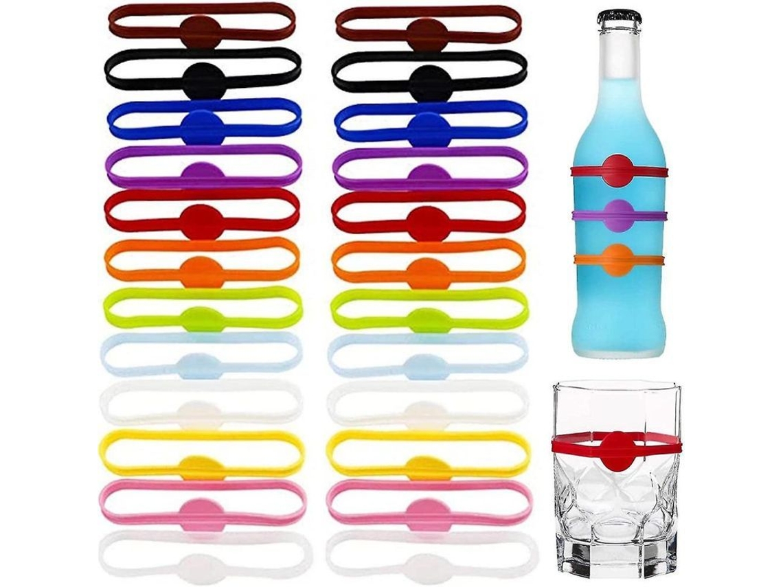 2026 24 Marcadores de Bebidas de Silicona Reutilizáveis para Vasos, Copas e Latas Identificação para Festa