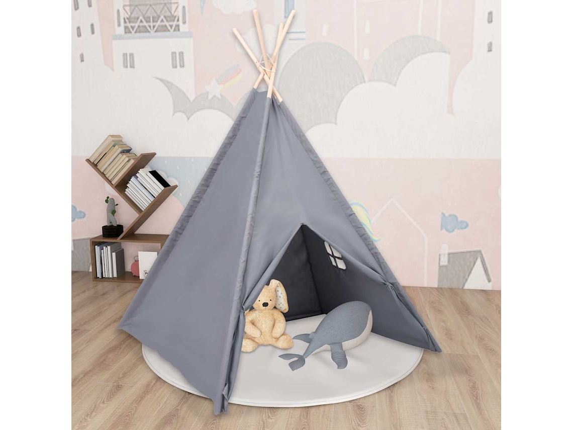 Vidaxl Tenda Teepee Infantil C/ Saco 120x120x150cm Pele Pêssego Cinza