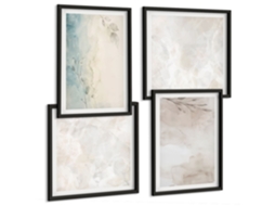 Composição De Quadros Abstratos Botânicos Boho Moldura Preta Quadros Para O Escritório Espelharte (conjunto De 4 Imagens)