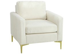 Poltrona em Veludo Acolchoada com Assento Amplo Braços e Almofada 81x77x81 Cm na Cor Creme VOLTEDGE