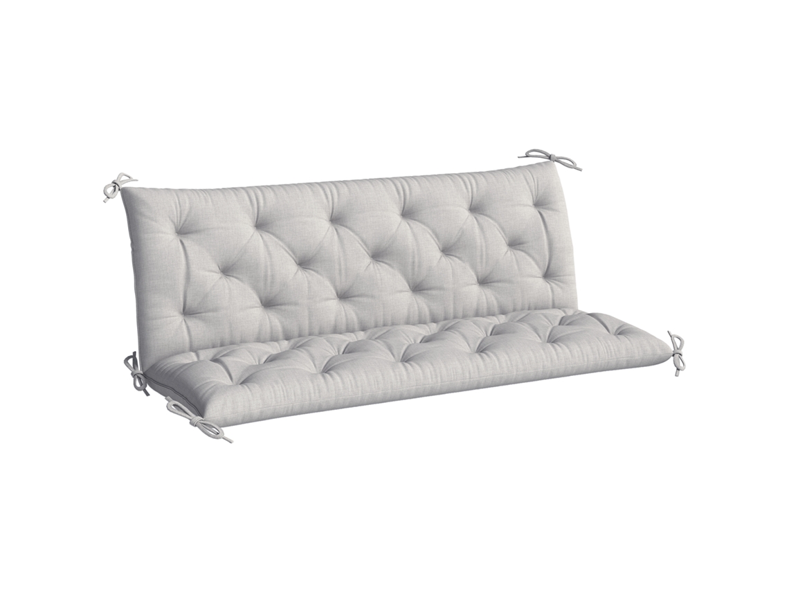 Almofada Para Banco De Jardim Com Encosto Enchimento Espesso E Fitas De Fixação Para Interior E Exterior 150x98x8 Cm Cinza