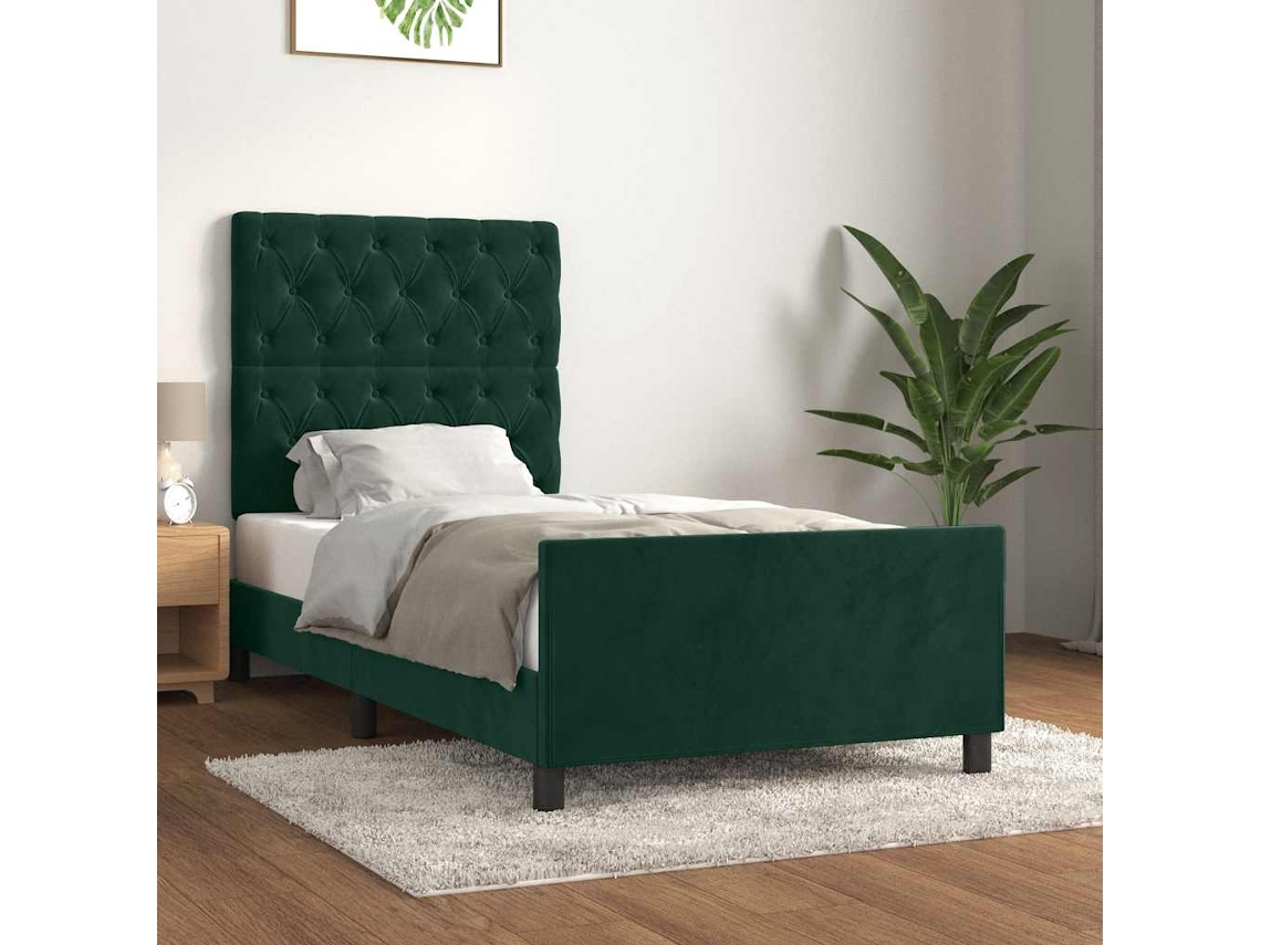 Vidaxl Estrutura de Cama Sem Colchão 80x200 Cm Veludo Verde escuro