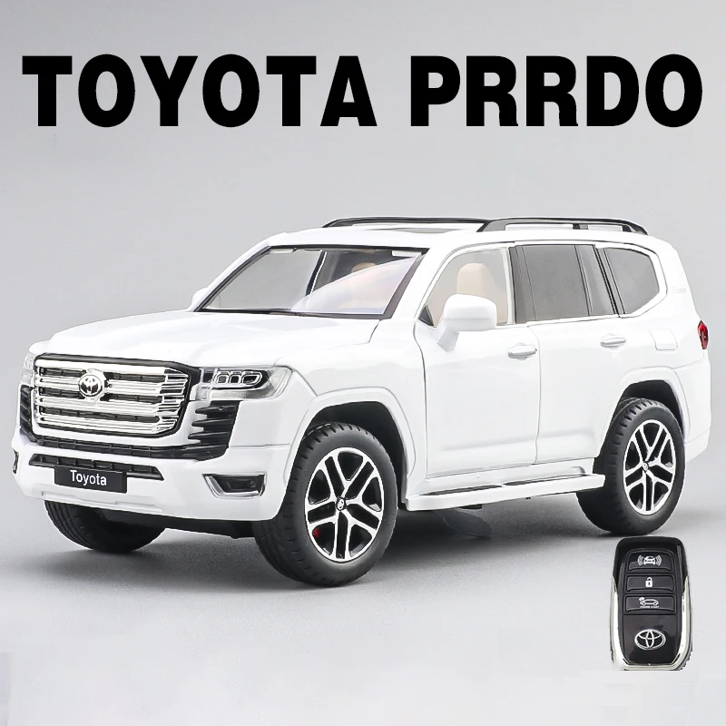(branco) Miniatura De Carro Toyota Land Cruiser Prado Em Escala 1:24 Com Controle Remoto, Som E Luz.