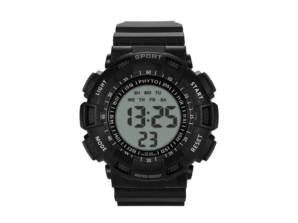 Relógio eletrônico masculino simples para esportes ao ar livre, com visor digital, ideal para presentear. Preto.