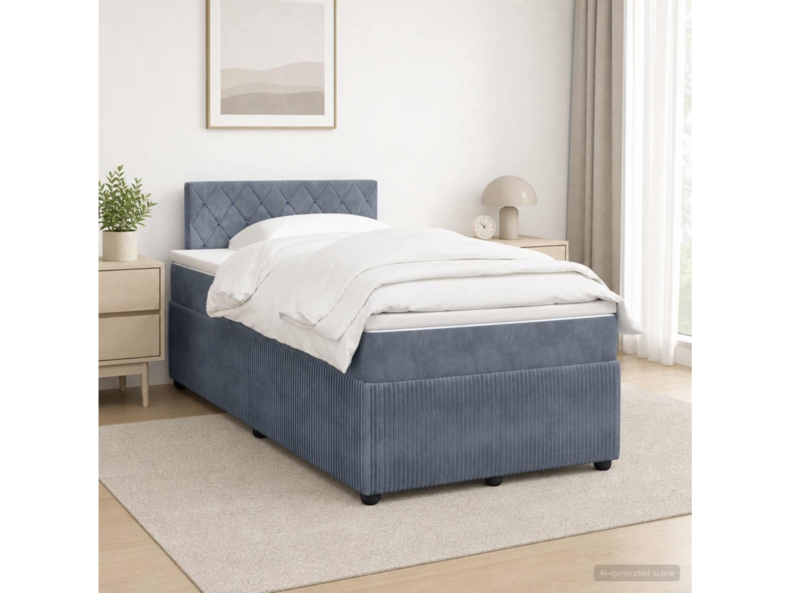 Vidaxl Cama Box Spring Com Colchão Cinzento-escuro 120 X 200 Cm Veludo