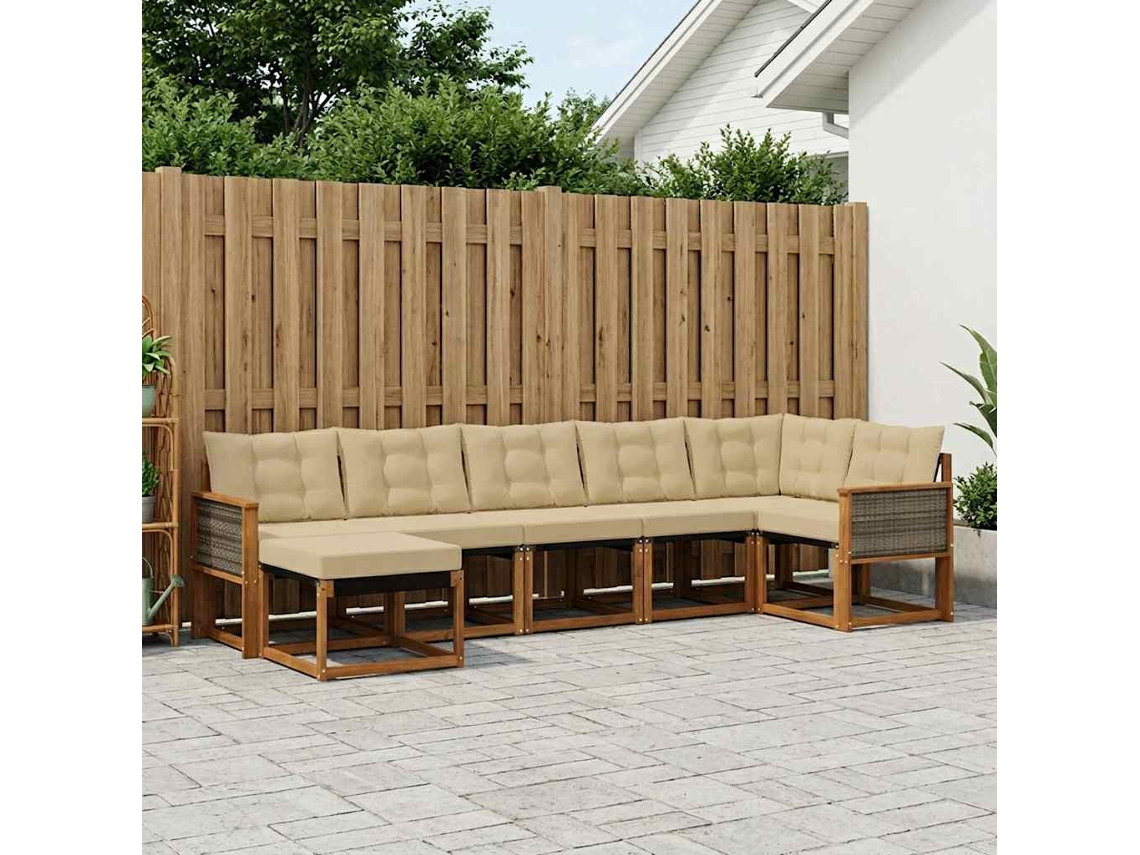 Vidaxl Conjunto De Sofás Para Exterior 7 Unid. Natural E Bege