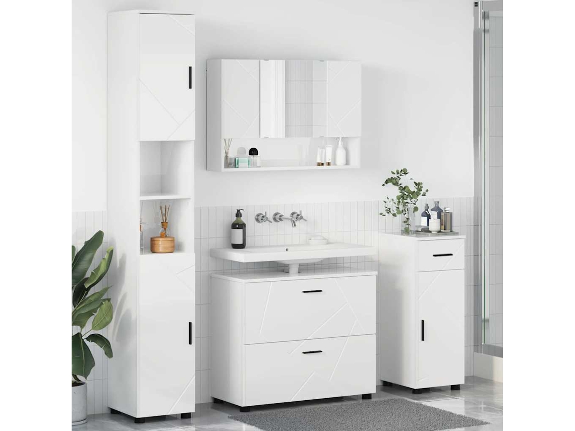 Vidaxl Conjunto De Móveis Para Banheiro 4 Unid. Branco Brilhante