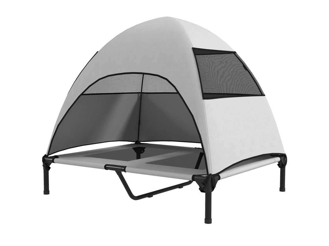 Espreguiçadeira Externa Com Teto, Cama Elevada Cães Grandes, 91 X 76 X 90 Cm, Cinza Claro