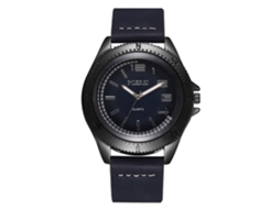 Relógio masculino de quartzo com pulseira de couro PU, estilo casual de negócios, mostrador redondo grande, azul.