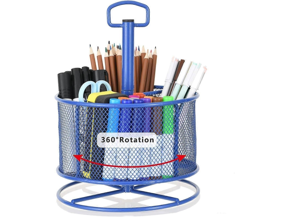 Lurelia Porta-lápis Giratório, 360°, Grande Capacidade, Resistente, 4 Compartimentos, Metal, Preto, Em Malha