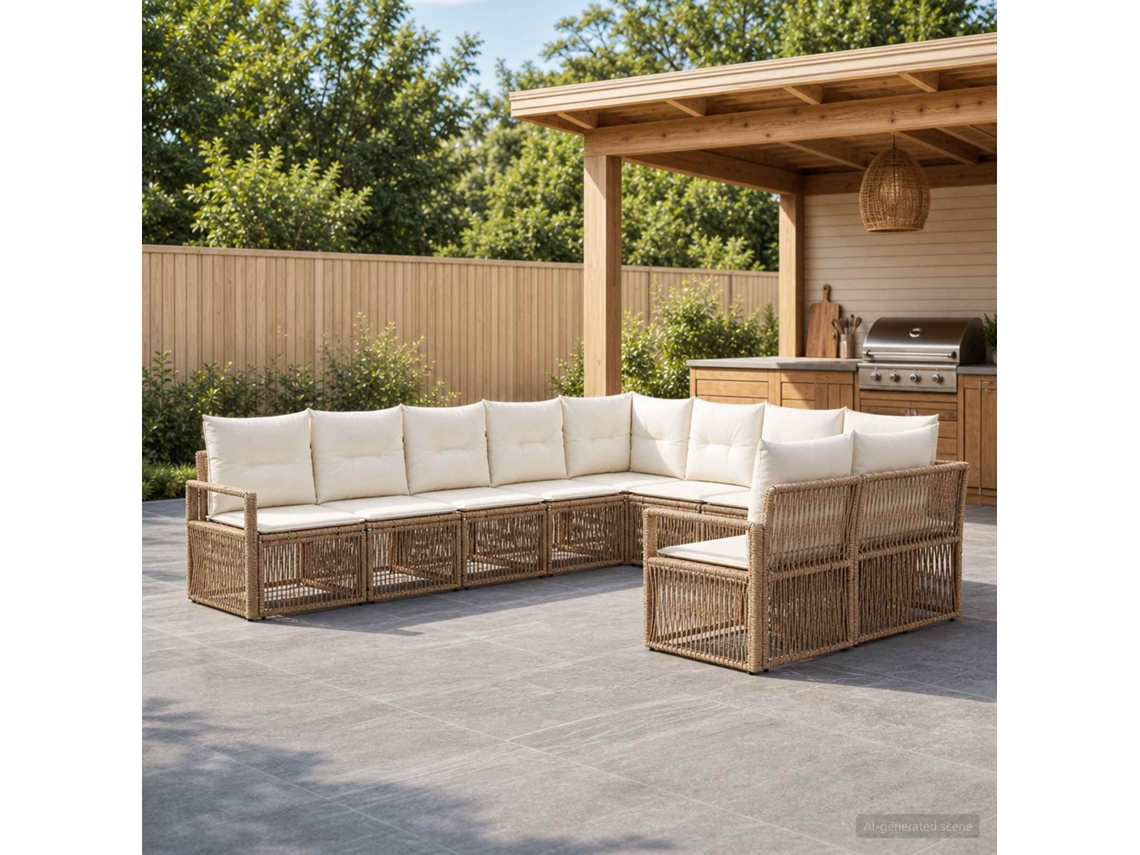 Vidaxl Conjunto De Sofá De Jardim 11 Pcs Bege Vime Pe