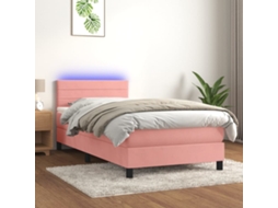 Cama Box Spring C/ Colchão/led 100x200 Cm Veludo Rosa