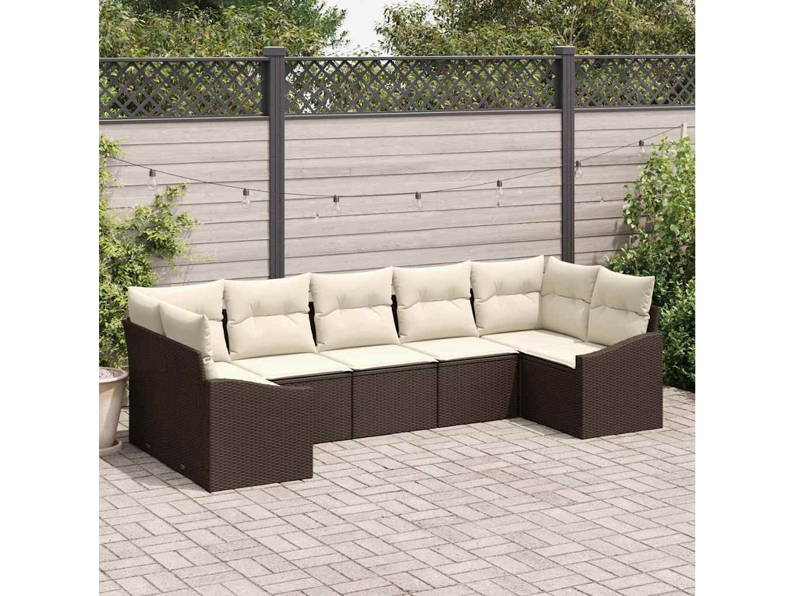 Vidaxl Conjunto De Sofás Com Almofada 7 Pcs Castanho Vime Pe