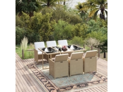 Conjunto 7 Peças Jantar P/ Jardim C/ Almofadões Vime Pe Bege Dkd Home Decor