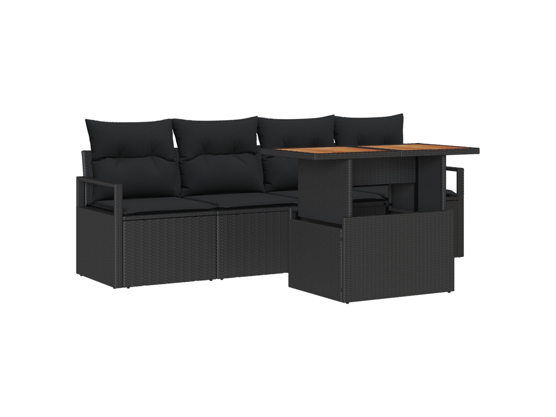 Conjunto 5 Sofá De Jardim Vidaxl Preto Vime Pe (100 X 55 X 73 Cm)
