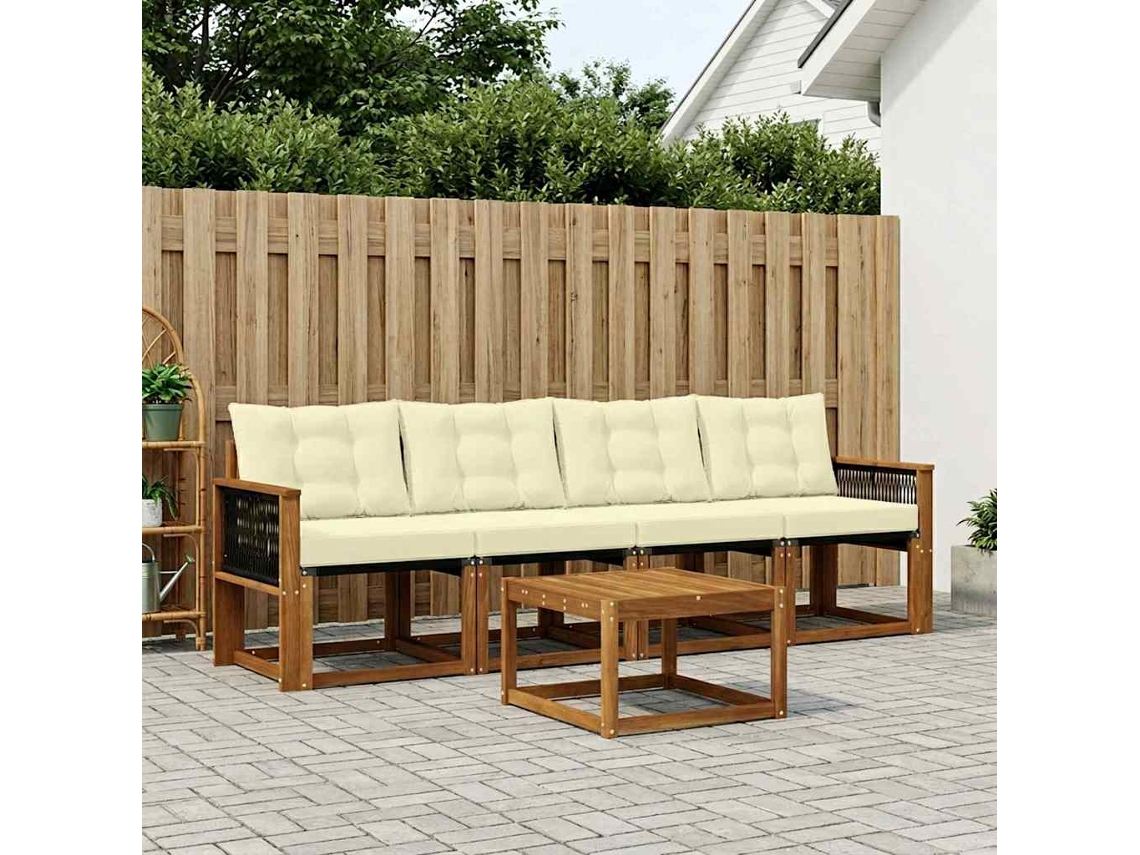 Vidaxl Conjunto De Sofás Para Exterior 5 Pcs Natural E Creme