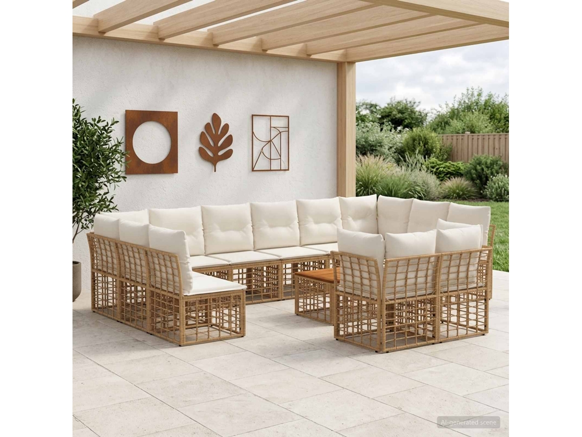 Vidaxl Conjunto De Sofás Para Exterior 13 Unid. Natural E Branco Creme