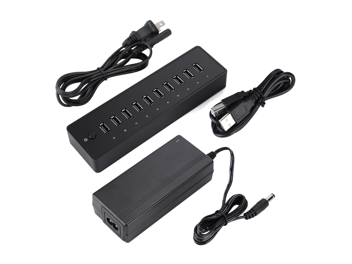 Hub De Carregamento Usb3.0 Portátil Com 10 Portas Com Adaptador De Energia E Interruptor