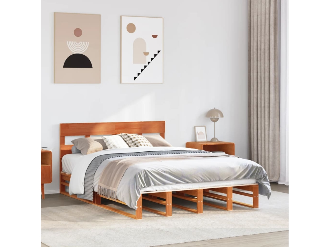 Vidaxl Cama Sem Colchão 160x200 Cm Madeira Pinho Maciço Castanho-mel