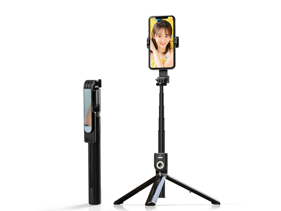 Bastão De Selfie, Design De Espelho Portátil, 160 Cm Retrátil, Preto