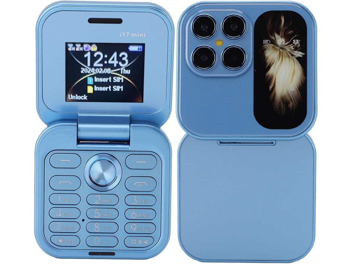 Telemóvel Dobrável Com Dual Nano Sim, Ecrã De 1,77 Polegadas, 2g Mi Ni Para Idosos Azul