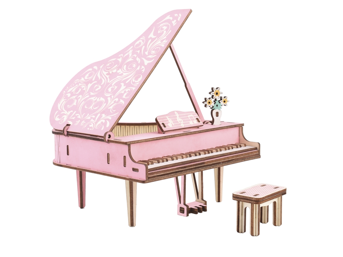 Modelo 3d Em Madeira. Piano Rosa. 78 Peças. 17x16x21 Cm.