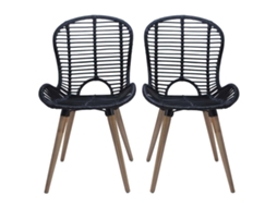 Cadeiras de Jantar 4 Pcs Vime Natural Preto MAISON EXCLUSIVE
