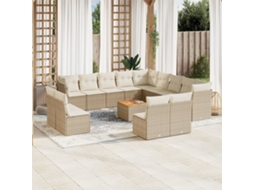 Vidaxl 14 Pcs Conjunto De Sofás P/ Jardim Com Almofadões Vime Pe Bege