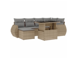 Conjunto de 7 Sofás para Jardim com Almofadões Vime Pe Bege MAISON EXCLUSIVE (7 pcs)