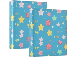 Pasta escolar colorida com estrelas, pacote com 1,5 pacotes e sacos internos, embalagem com 1 ou 2 unidades, material escolar, 200 folhas.