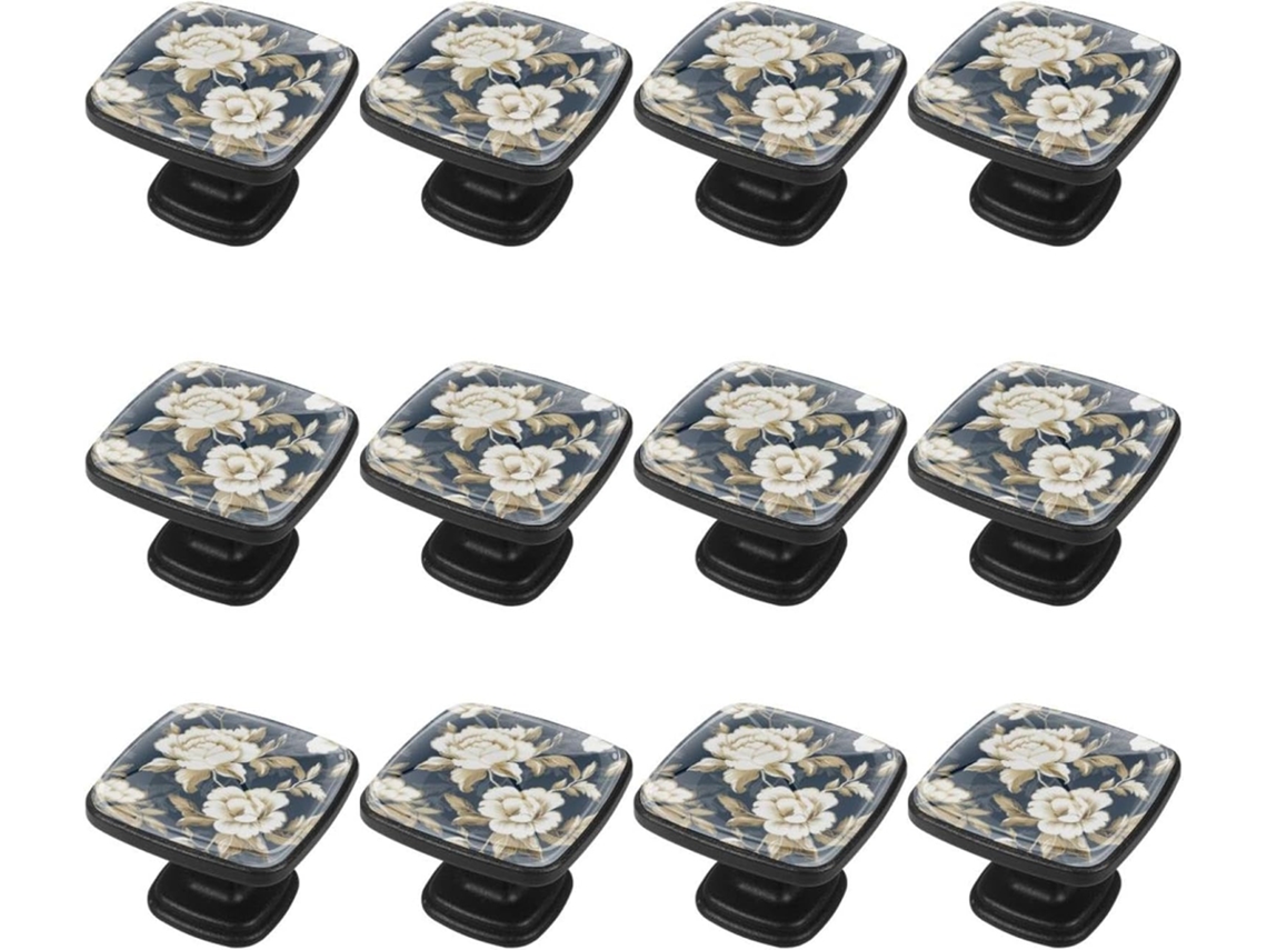 Puxadores Quadrados Para Armários De Cozinha, Puxadores Para Armários E Gavetas, 12 Peças, Fundo Azul Com Estampa Floral
