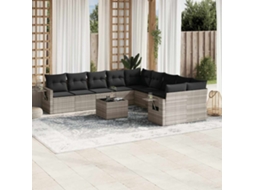 Vidaxl 11 Pcs Conjunto Sofás De Jardim C/ Almofadões Vime Pe Cinzento