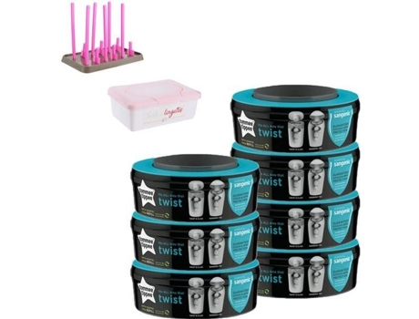 Conjunto SANGENIC de 7 + Secador + Dispensador de Lenços Rosa para Lixeiras: Tec e Twist&Click e Mk