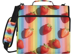 Mochila com zíper e 3 argolas, estampa Morango, alça de ombro e bolso com zíper. Ideal para estudantes e estudantes.