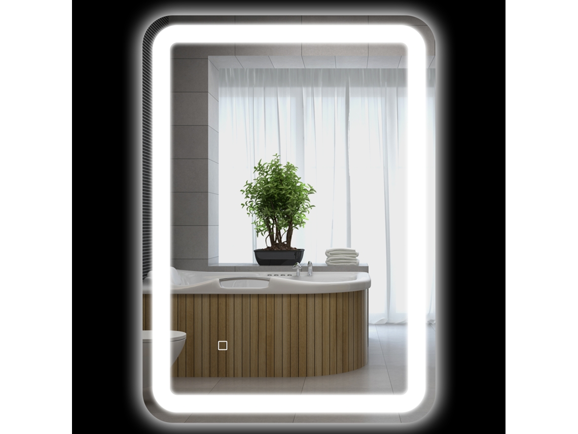 Espelho Casa De Banho Com Luzes Led 70x50 Cm Função Antiembaciamento 3 Temperaturas De Cor Ajustável E De Memória Prata