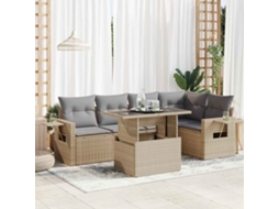 Vidaxl 6 Pcs Conjunto De Sofás P/ Jardim Com Almofadões Vime Pe Bege