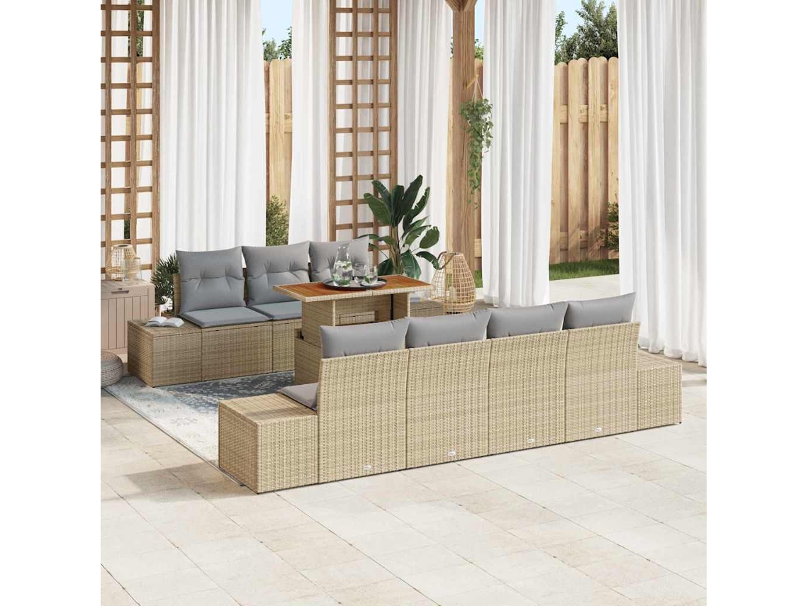 Vidaxl Conjunto De Sofá De Jardim 8 Unid. Bege Rattan Sintético