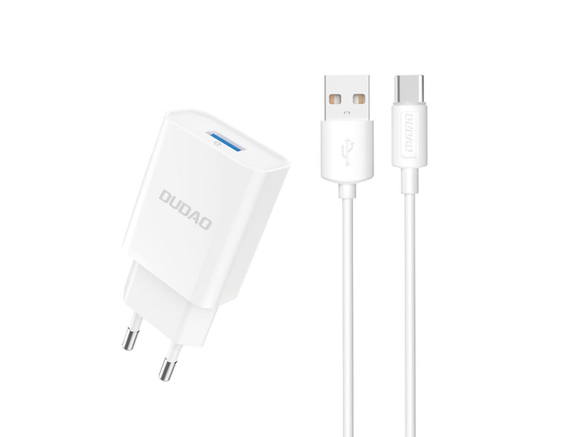 Carregador de Rede DUDAO A4eu Usb a 2.1a Branco + Cabo Usb a Usb c