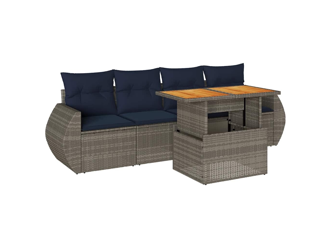 Conjunto 1 Conjunto De Sofás De Jardim Vidaxl Cinzeto Vime Pe
