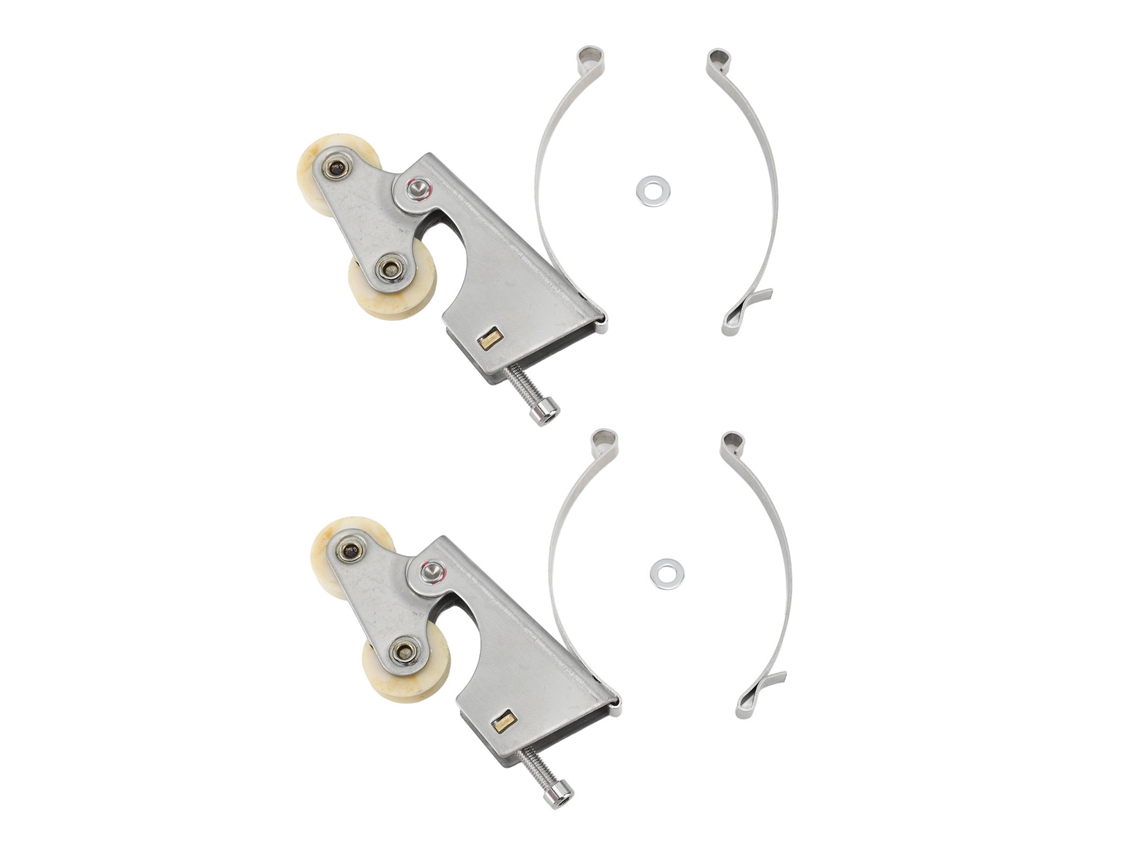 2 rodízios Primerox em aço inoxidável com núcleo de cobre para portas de correr de armários de banheiro.