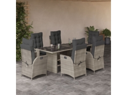Vidaxl 7 Pcs Conj. Jantar P/ Jardim C/ Almofadões Vime Pe Cinza-claro