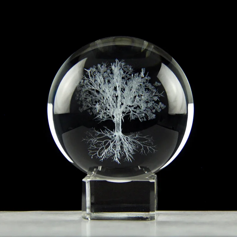 Bola de Cristal Árvore da Vida, Modelo 3d Gravado a Laser, Bola de Vidro MDUG (estilo 1, 6 Cm)
