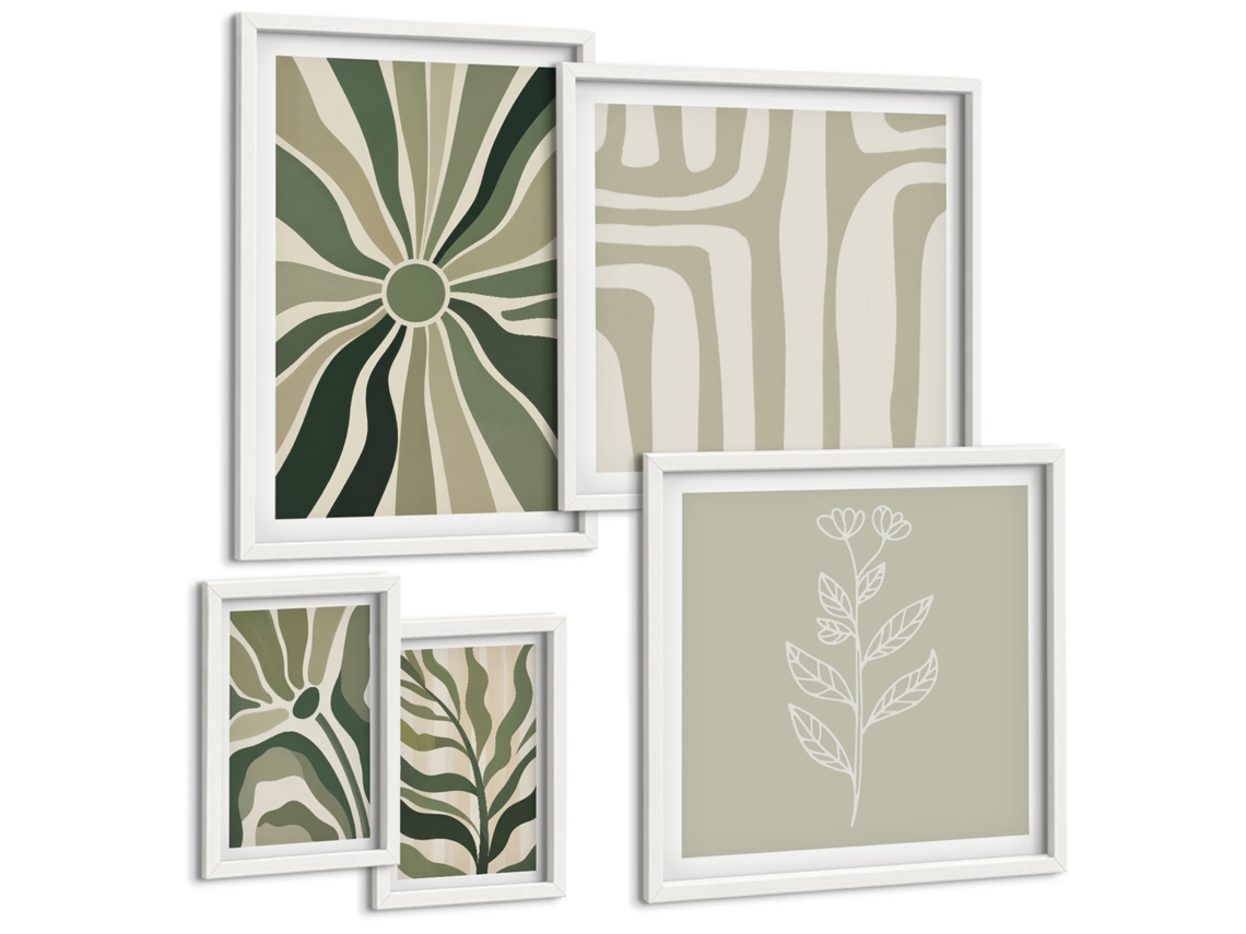 Conjunto De Pinturas Padrões Vegetais Abstratos Espelharte (5 Peças)