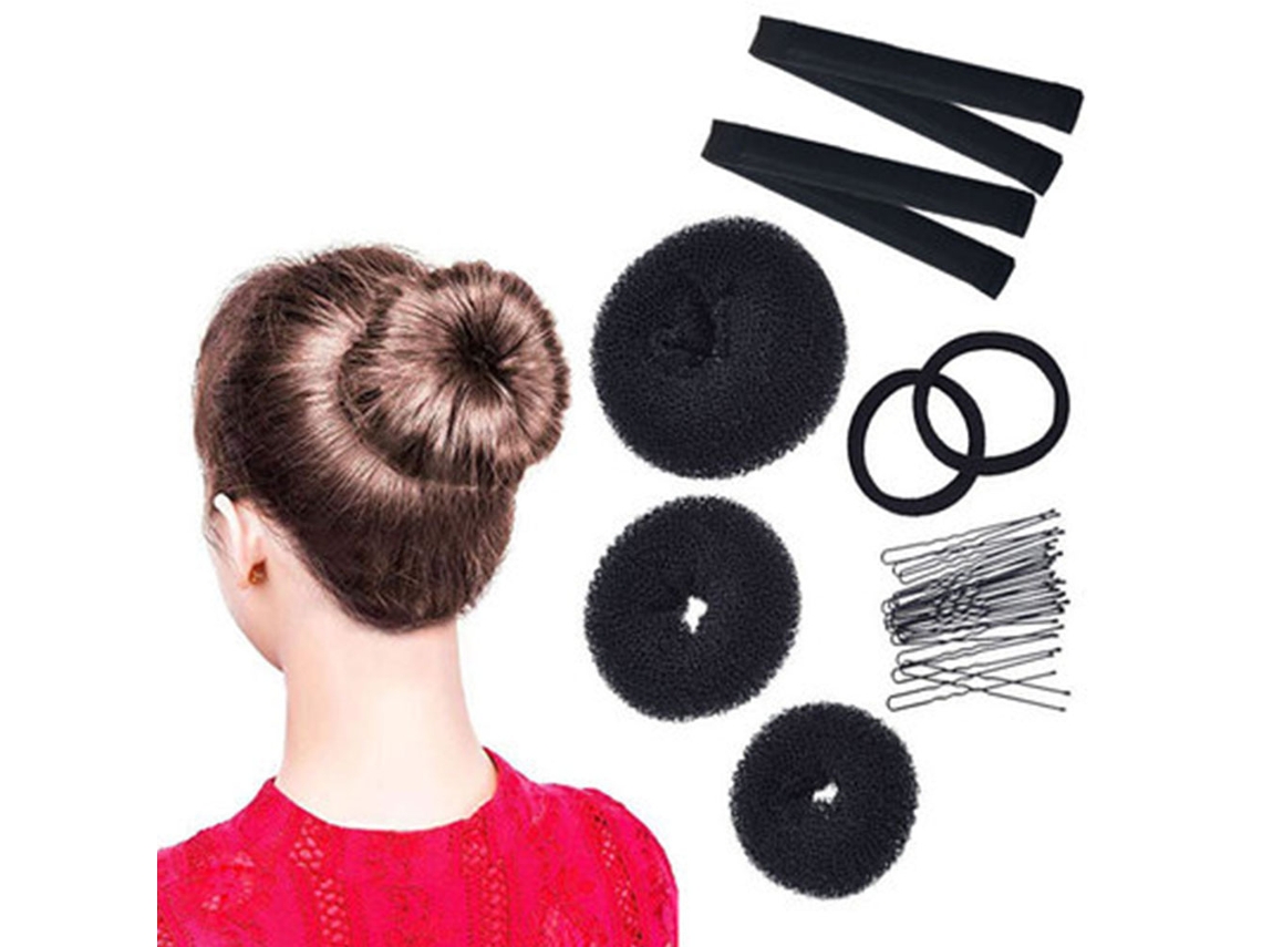 Conjunto de 17 Peças para Fazer Coque de Cabelo 3 Peças para Fazer Coque 2 Peças 2 Peças de Laços de Cabelo Feminino Preto JEDBESETZT