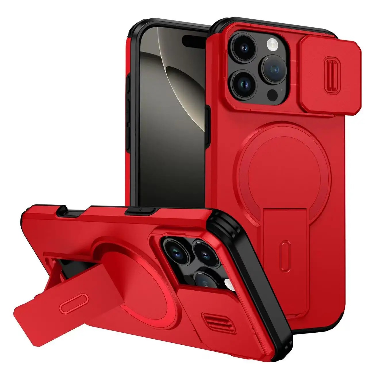 (iphone 15 Plus Vermelho) Capa Protetora Magnética À Prova De Choque Para Lente, Tipo De Pressão