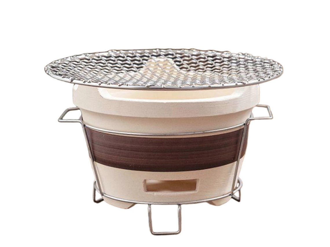 Grelha Portátil De Barro A Carvão Para Camping E Churrasco, Fogão Pequeno E Redondo Com Grelha De Ferro Para Cozinhar Ao Ar Livre.