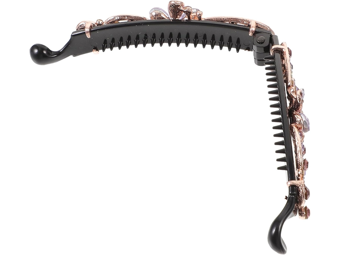 Presilha De Cabelo Floral Em Formato De Banana, Feita Em Liga Metálica Com Strass, Fácil De Usar.