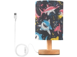 Base de mesa estilo pirata Marinho com peixes da natureza e suporte para carrinho USB, ideal para quartos infantis.