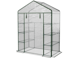 Estufa De Jardim Com 8 Prateleiras Cobertura De Pvc E Estrutura De Aço 143x73x195 Cm Transparente E Verde